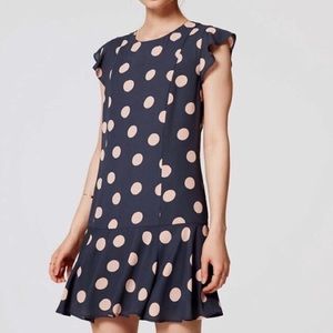 LOFT Dot Flounce Dress in Grayish/Blue & Blush